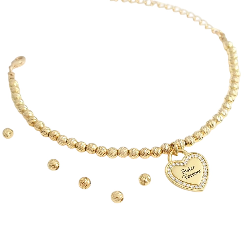 צמיד חרוזים בשילוב תליון לב BL jewelry &lrm;חרוזים תליון - ציפוי זהב