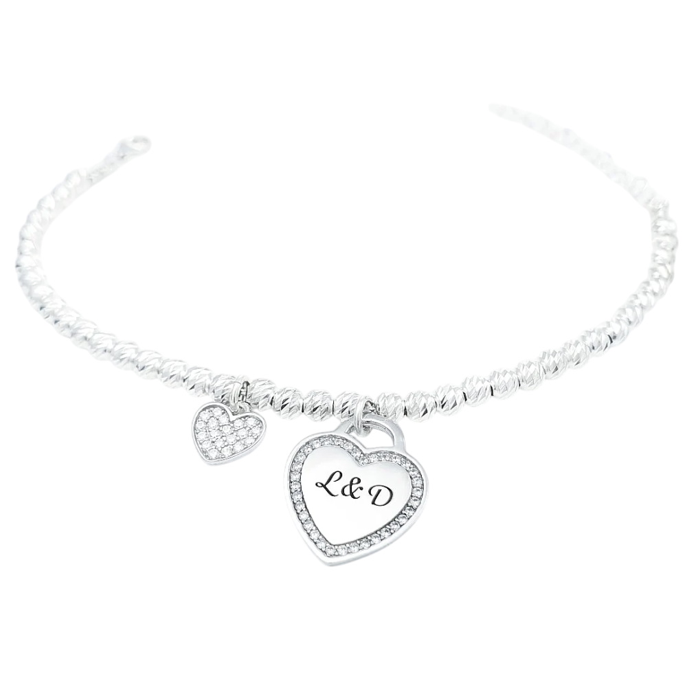 צמיד חרוזים בשילוב תליון לב BL jewelry &lrm;חרוזים תליון - כסף 925