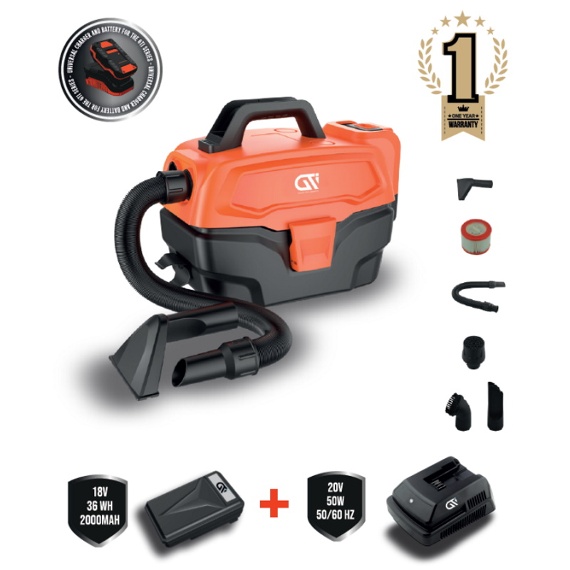 שואב אבק כתף נייד יבש/רטוב נטען + סוללה ומטען GTI &lrm;Shoulder Vacuum - 7.5 L
