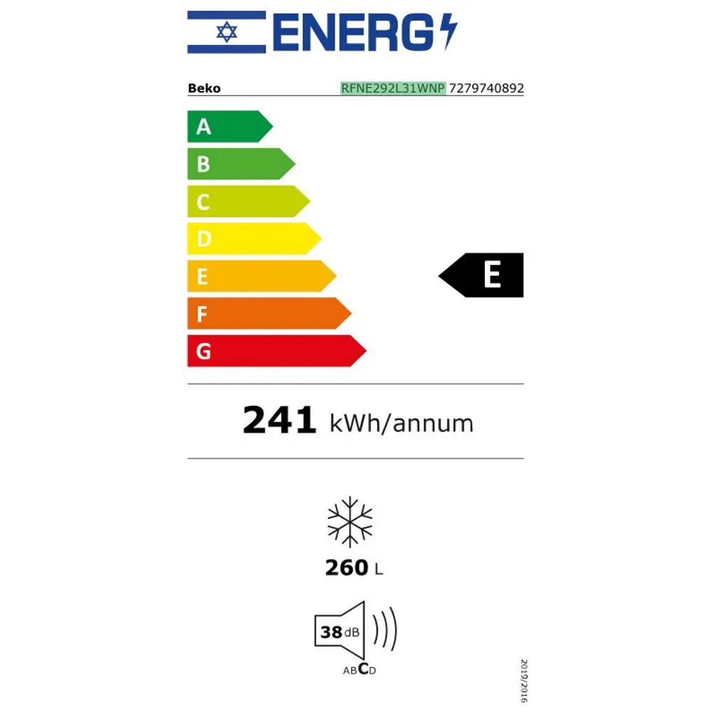 תווית אנרגיה - rfne292l31wnp נירוסטה beko
