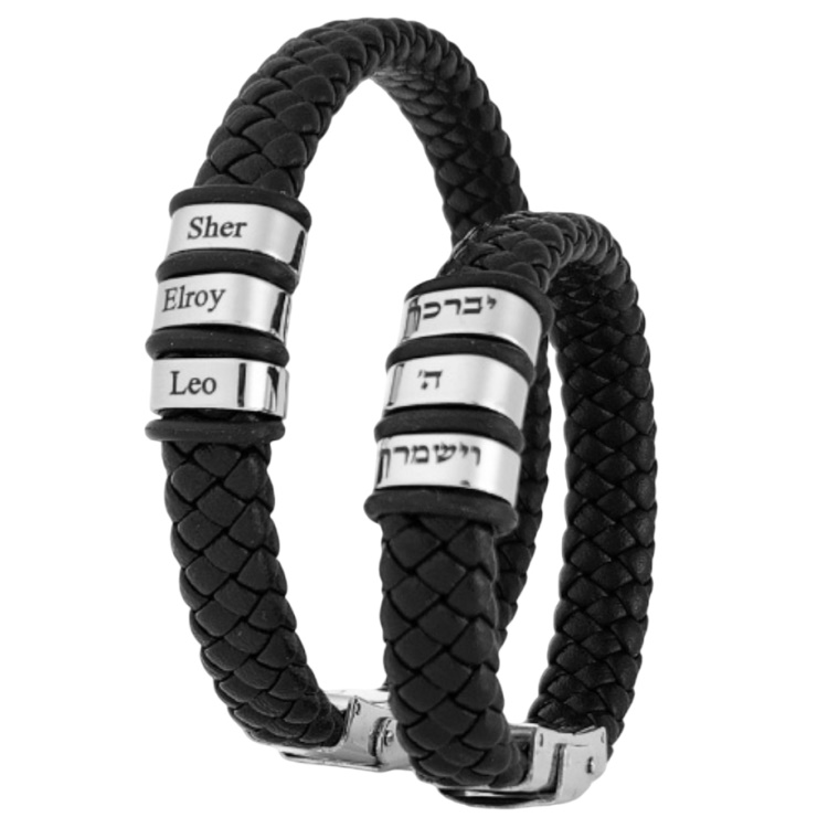 צמיד עור לגבר תליונים שטוחים משולב גומיות BL jewelry &lrm;תליונים שטוחים