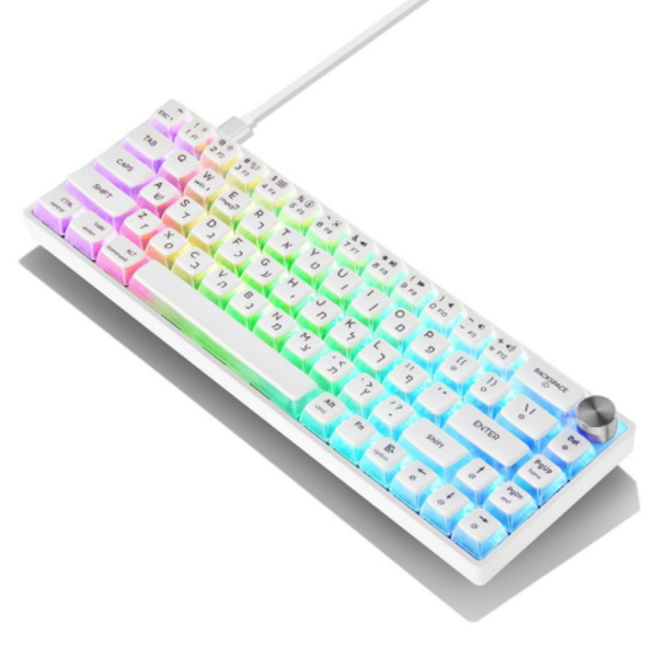 מקלדת מכנית קומפקטית חוטית כולל תאורת SKYLOONG RGB &lrm;GK-61-PRO-White Puddin - לבן