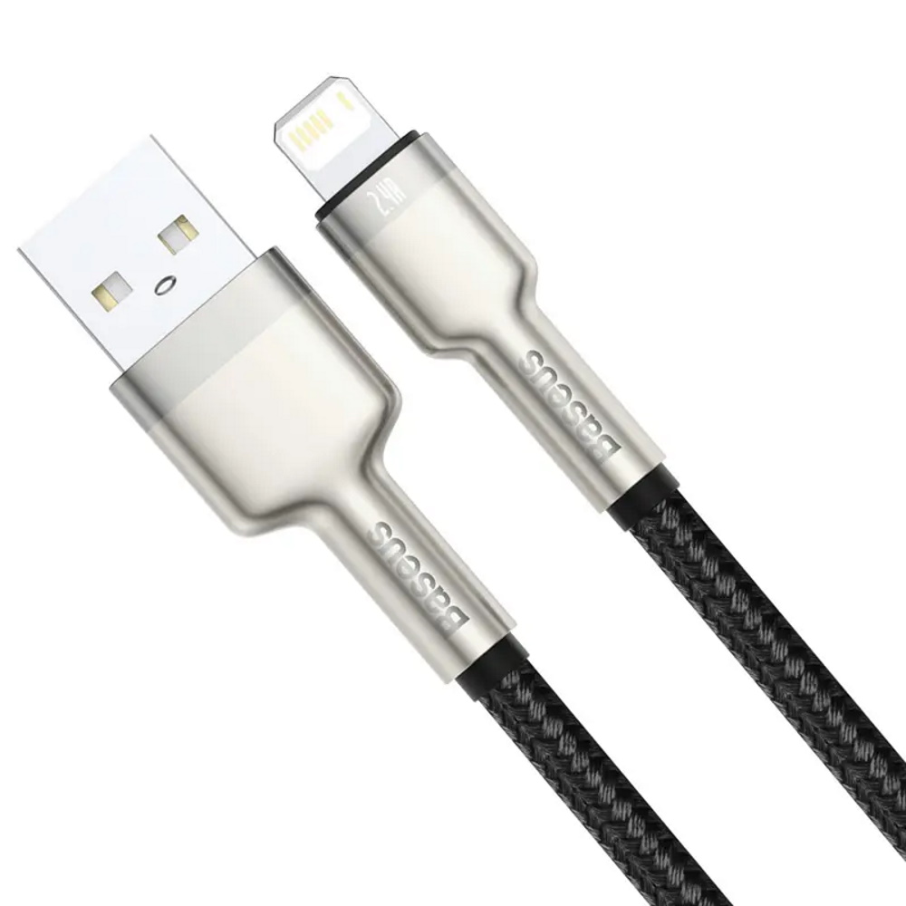 כבל טעינה וסנכרון Baseus USB to Lightning &lrm;Cafule Series Metal Data Cable USB to IP 2.4A 1m שחור