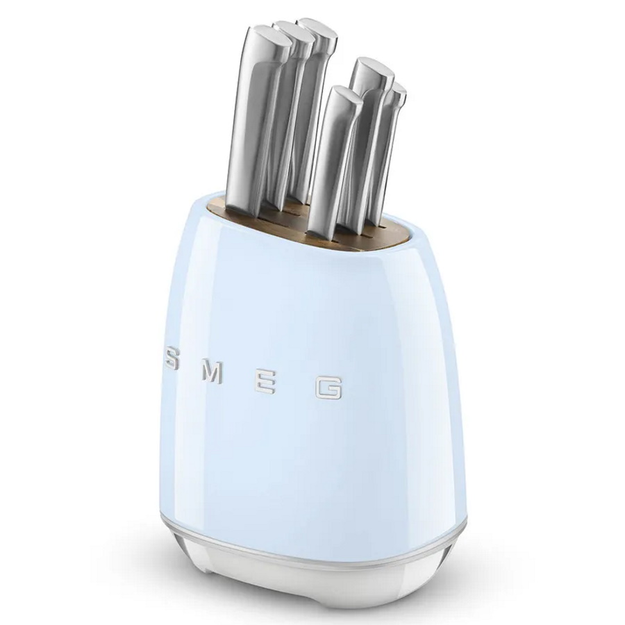 סט 6 סכינים שונים ומעמד מעוצב Smeg &lrm;KBSF02PB תכלת
