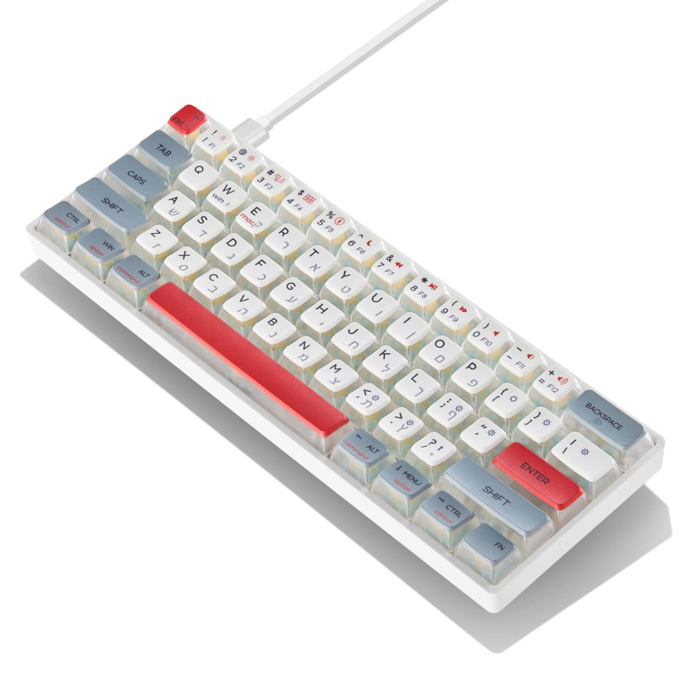 מקלדת גיימינג מכנית חוטית SKYLOONG &lrm;GK-61-White G/R Puddin - אפור לבן