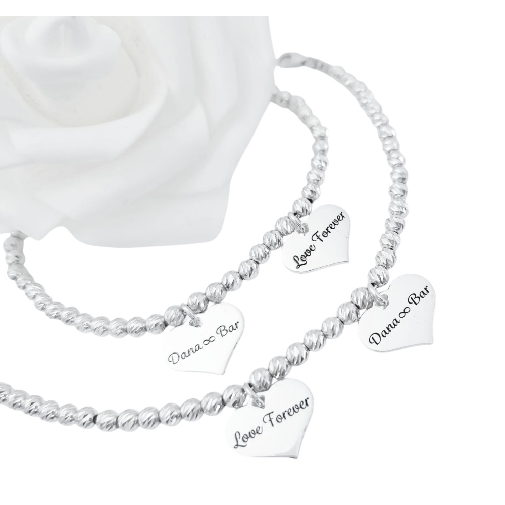 צמיד חרוזים קלאסי בשילוב תליוני לבבות BL jewelry &lrm;חרוזים קלאסי - כסף 925