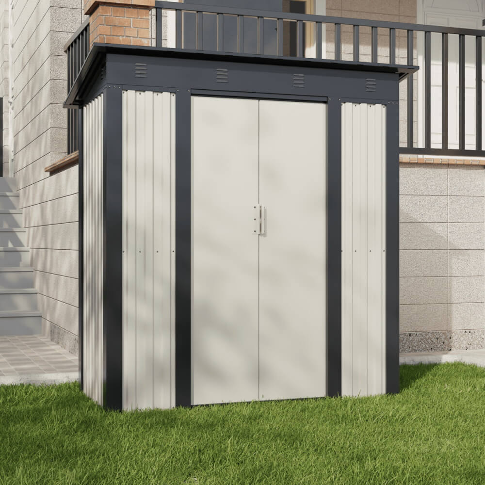 סרטון - מחסן מתכת garden top 1.80x0.92  גארדן טופ  sa1 שמנת משולב אפור