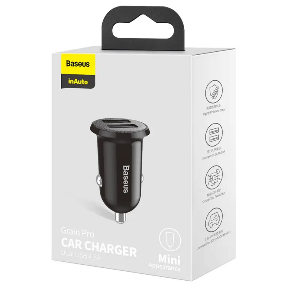 מטען רכב כולל שני 2 יציאות baseus usb 4.8a