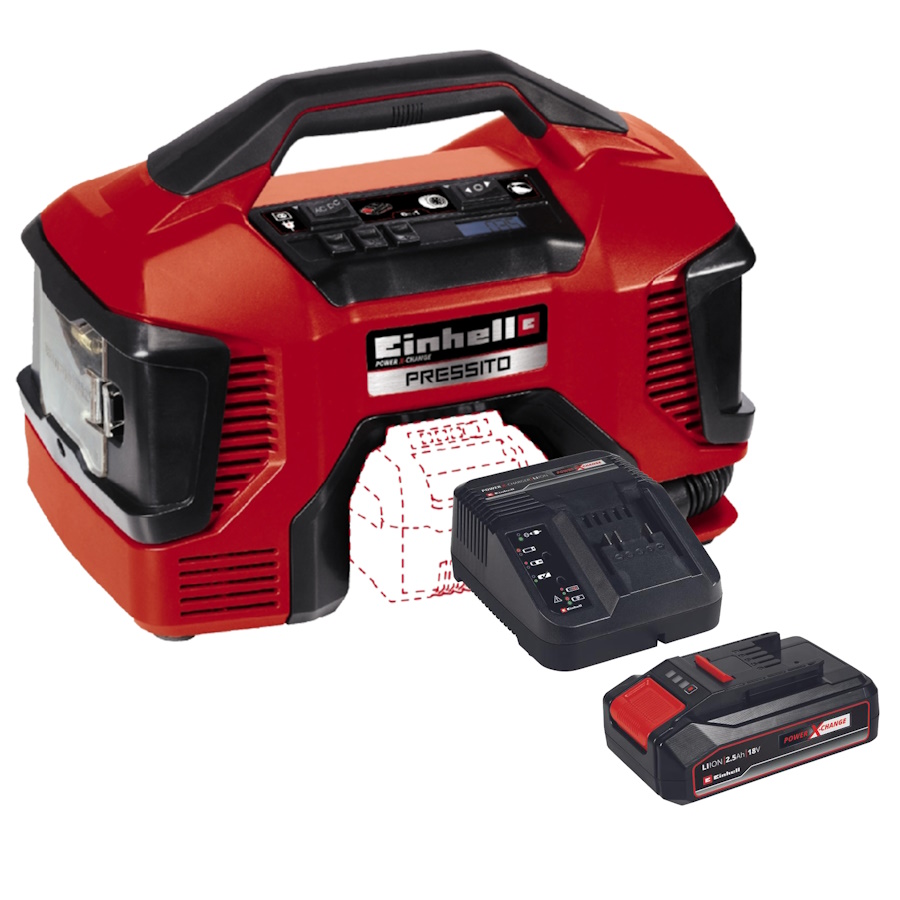 קומפרסור היברידי נטען 18V כולל סוללה ומטען Einhell &lrm;PRESSITO KIT 2.5Ah