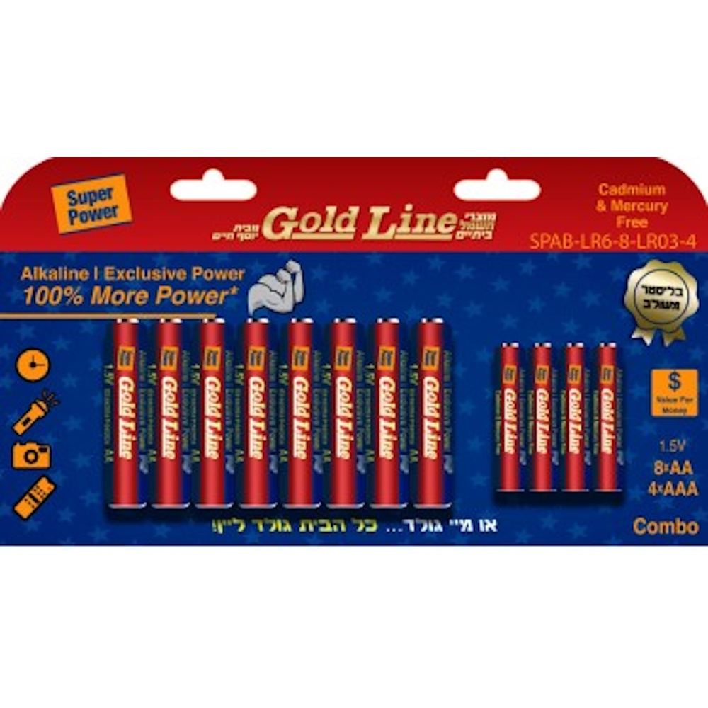 מארז 8 סוללות 1.5V AA ו-4 סוללות 1.5V AAA Gold Line &lrm;SPAB-LR6-8-LR03-4 אקסקלוסיב