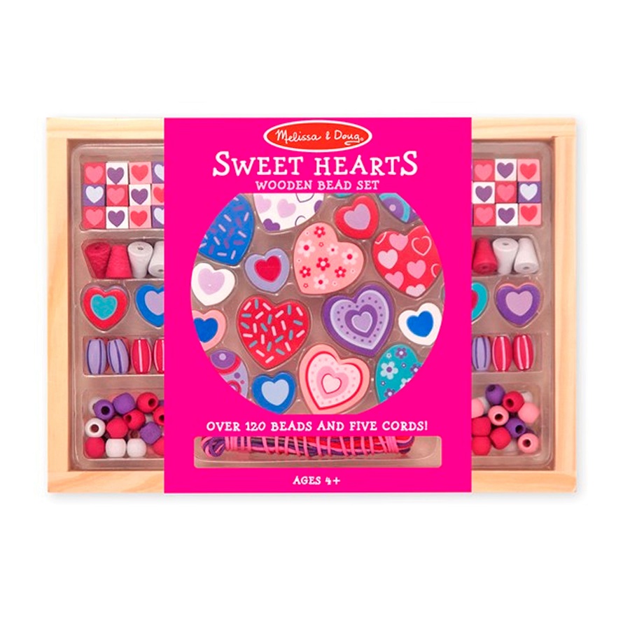 ערכת חרוזים לבבות מעץ melissa&doug
