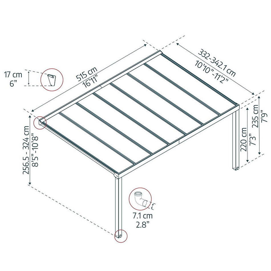 פרגולה אלומיניום 3.4x5.2 כולל קירוי שקוף canopia