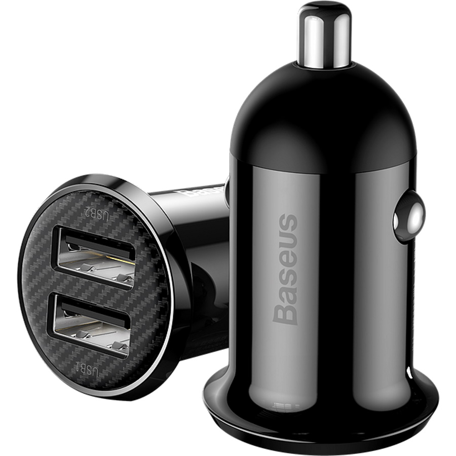 מטען רכב כולל שני 2 יציאות Baseus USB 4.8A &lrm;Grain Pro Car Charger (Dual USB 4.8A) שחור