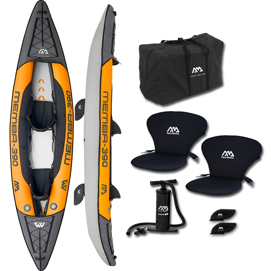 סרטון - קיאק זוגי מתנפח כולל 2 משוטים aqua marina  אקווה מרינה  me390