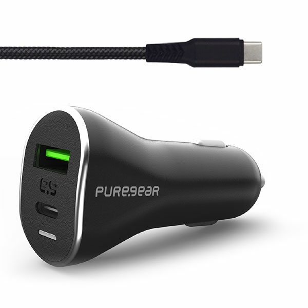 מטען מהיר לרכב 48W כולל 2 יציאות וכבל PureGear Type C &lrm;48W PD 3.0+QC 3 Car Charger + Type C