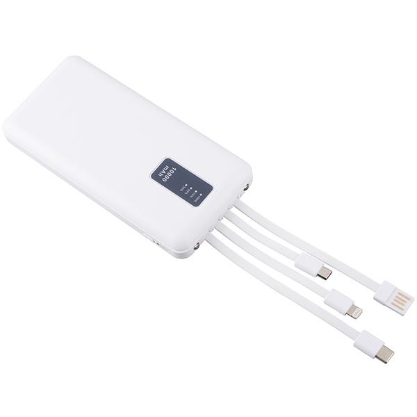 סוללת גיבוי ניידת 10,000mAh כולל 4 כבלים נשלפים וצג דיגיטלי P-Bank &lrm;4793 - לבן