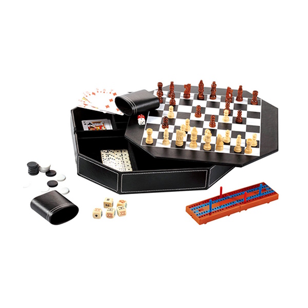 מארז 7 משחקי לוח וקלפים כולל מארז עור מהודר TEKNO &lrm;5136