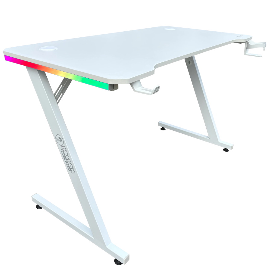 שולחן גיימינג כולל תאורה Dragon Smart Tech RGB &lrm;TZ לבן