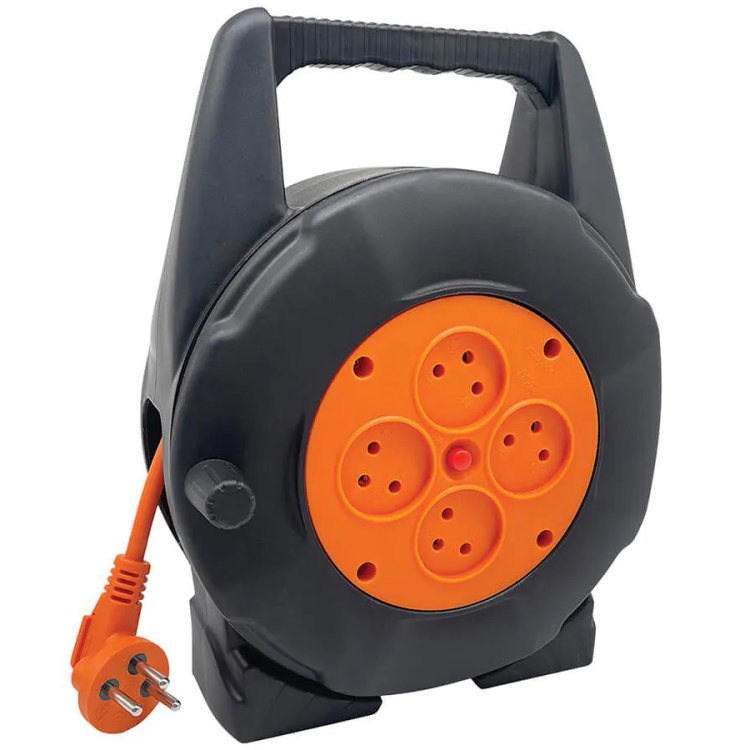 תוף כבל מאריך נגלל 10 מטר 4 שקעים Semicom Switch &lrm;XS-XP1-2