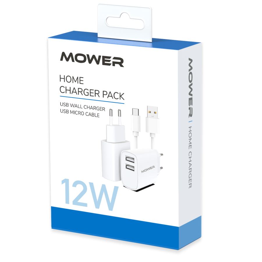 ראש מטען 12W כולל 2 יציאות USB-A וכבל Mower Micro USB &lrm;572879