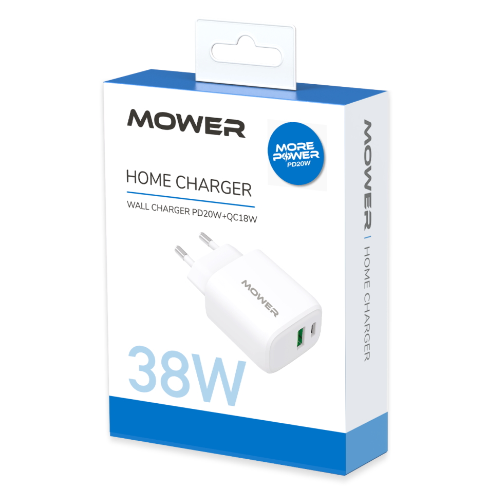 ראש מטען 38W כולל 2 יציאות Mower USB-A+USB-C &lrm;572882