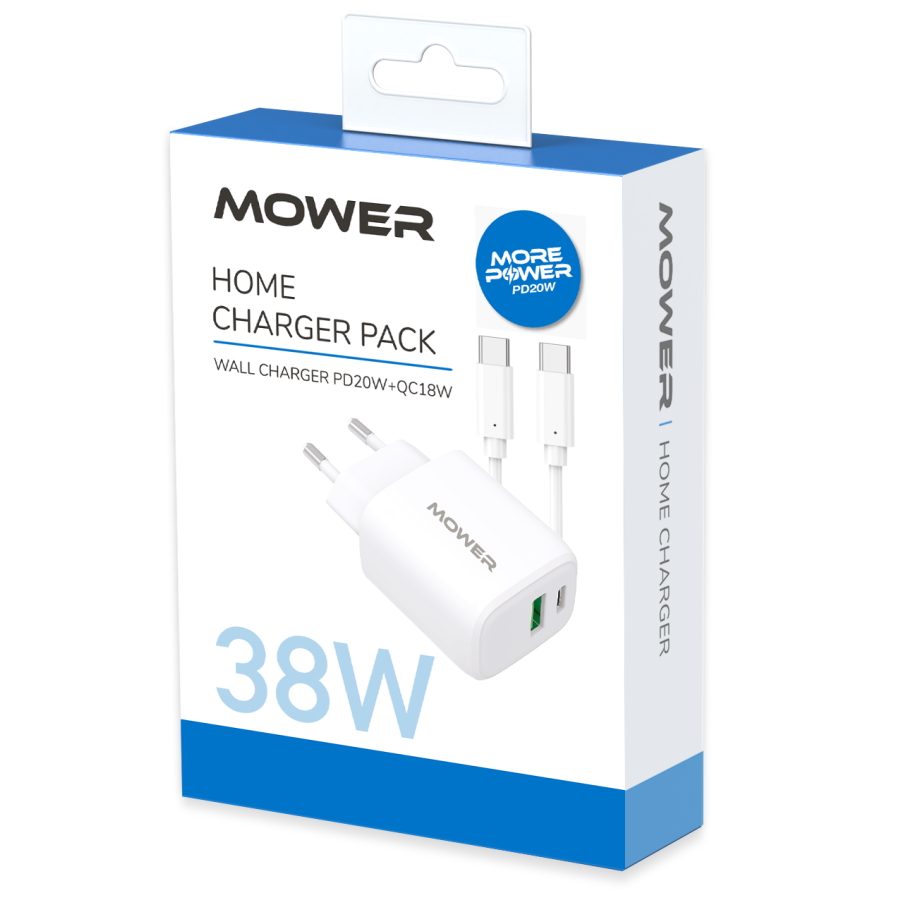 ראש מטען 38W כולל 2 יציאות USB-A+USB-C וכבל Mower USB-C &lrm;572883