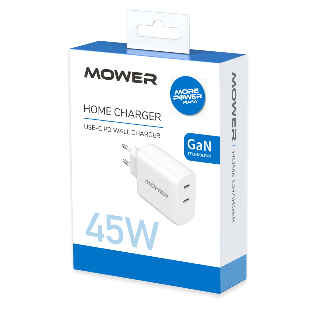 ראש מטען 45W כולל 2 יציאות Mower USB-C+USB-C &lrm;572885