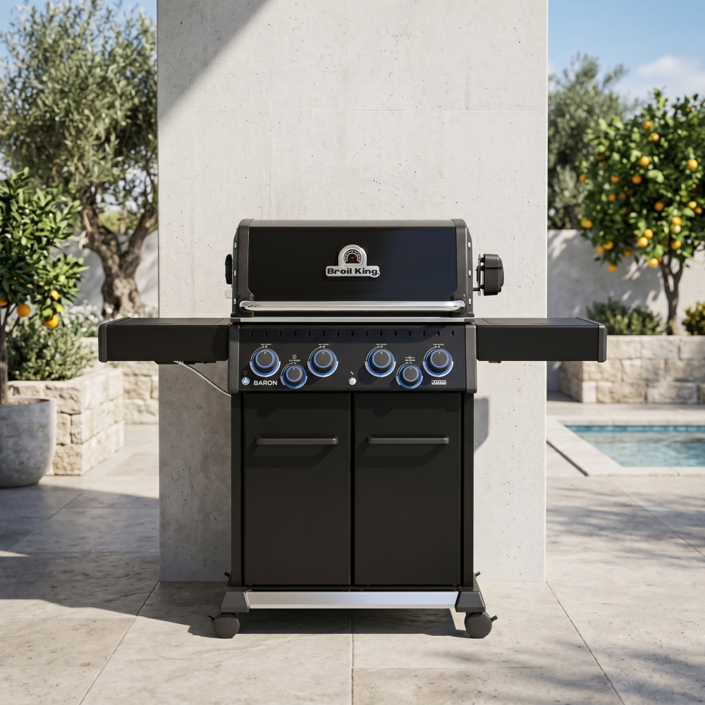 גריל גז 4 מבערים כולל כירת צד ושיפוד מסתובב broil king
