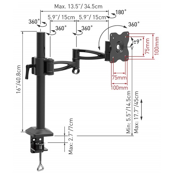 תמונה של זרוע שולחנית למסכי מחשב עד 34'' barkan