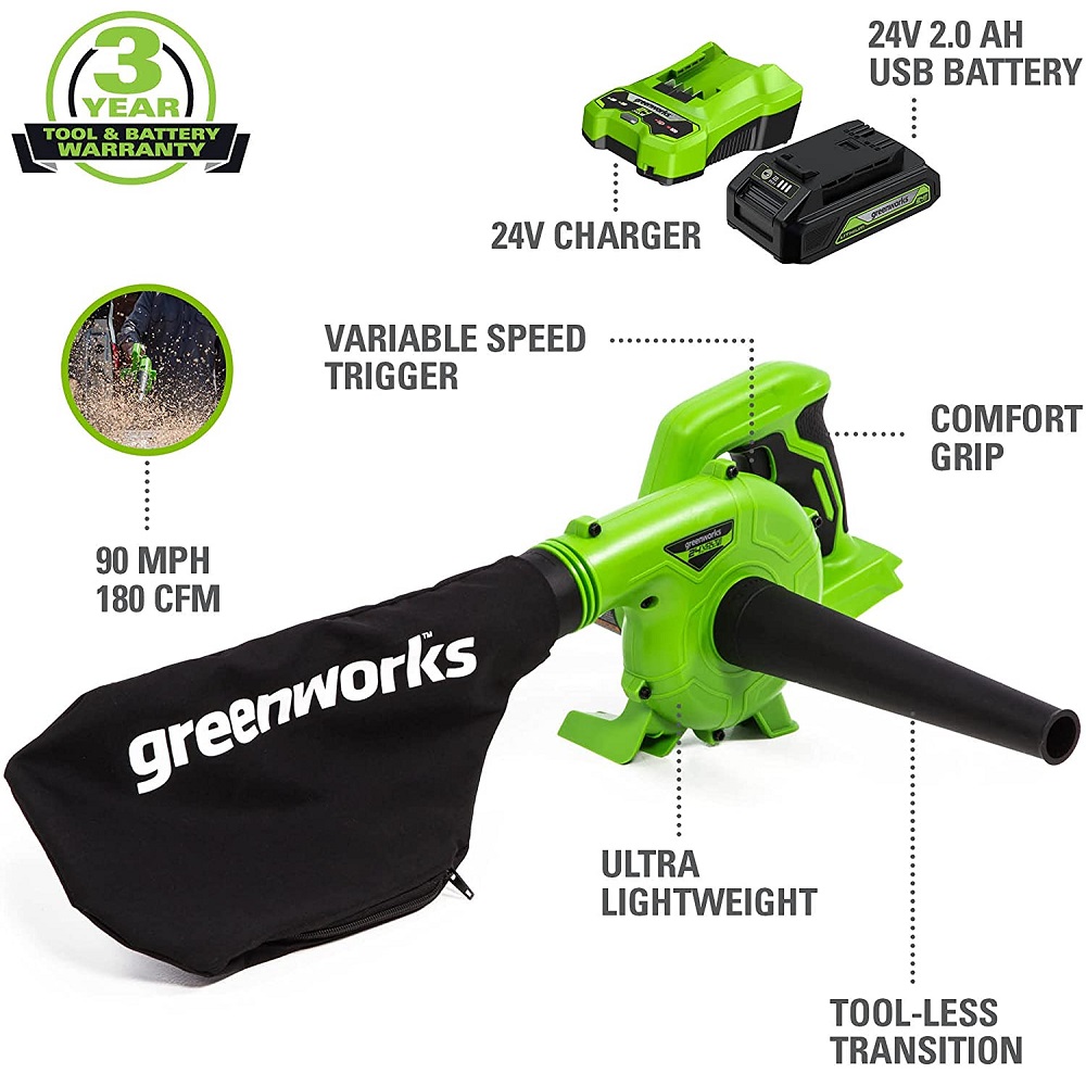 מפוח/שואב גורס רב תכליתי 24v – גוף בלבד greenworks