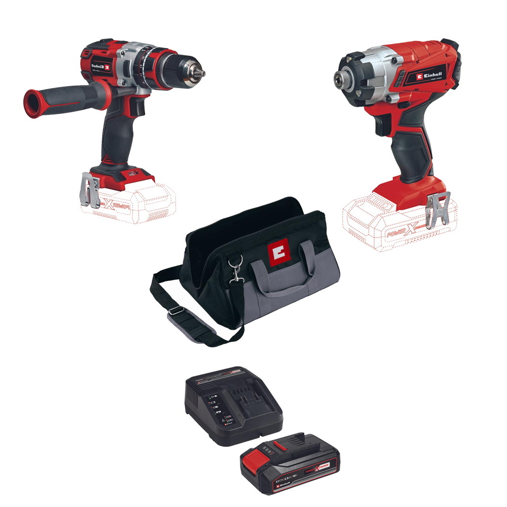 סט 2 כלים נטען מברגת אימפקט+מברגת גיר בראשלס Einhell 18V &lrm;EINHELL 2G