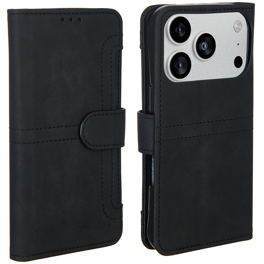 מגן כיסוי ספר עבור Gripcase iPhone 17 Pro &lrm;Pouchino TASCA iPhone 17 Pro שחור