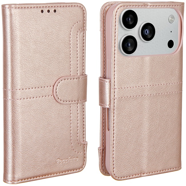 מגן כיסוי ספר עבור Gripcase iPhone 17 Pro &lrm;Pouchino TASCA iPhone 17 Pro רוז גולד
