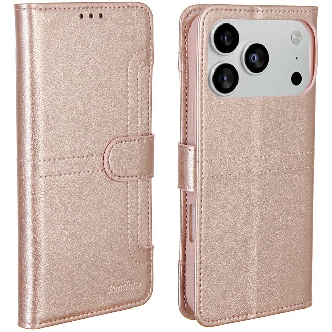 מגן כיסוי ספר עבור Gripcase iPhone 17 Pro Max &lrm;Pouchino TASCA iPhone 17 Pro Max רוז גולד