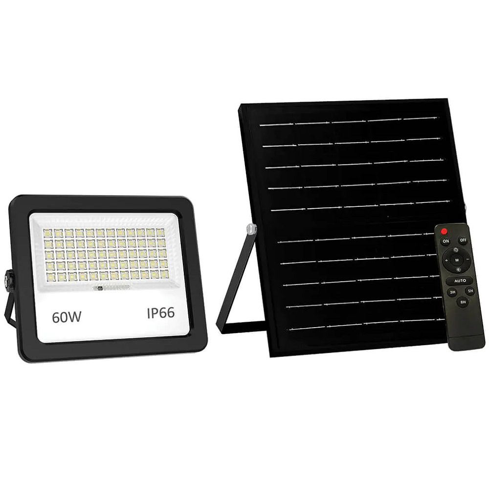 תאורת הצפה סולארית 60W כולל פאנל סולארי ושלט Semicom &lrm;SOLA IP66 60W