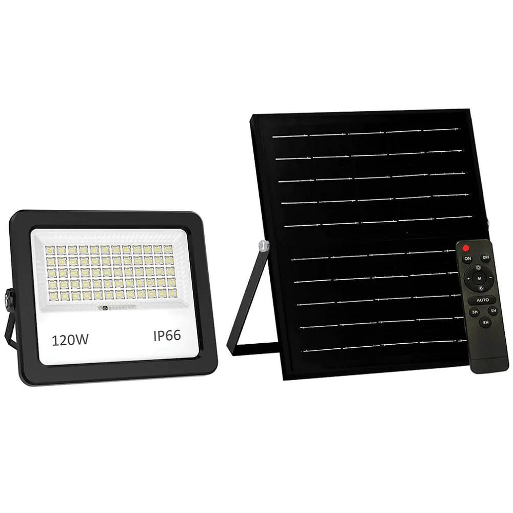 תאורת הצפה סולארית 120W כולל פאנל סולארי ושלט Semicom &lrm;SOLA IP66 120W