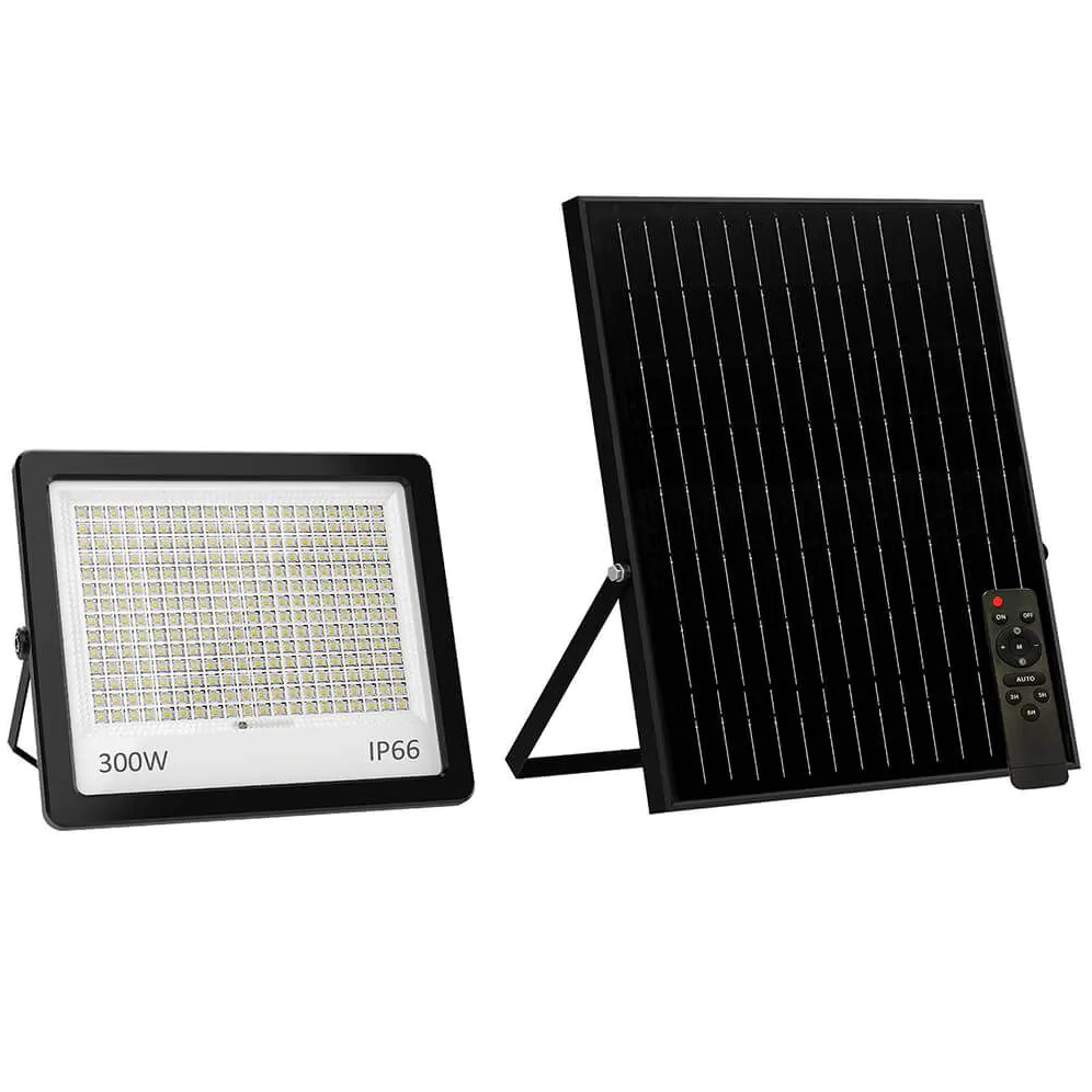 תאורת הצפה סולארית 300W כולל פאנל סולארי ושלט Semicom &lrm;SOLA IP66 300W