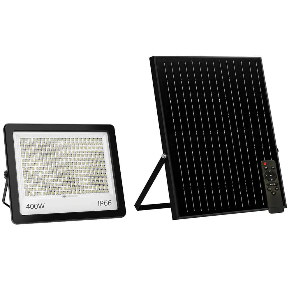 תאורת הצפה סולארית 400W כולל פאנל סולארי ושלט Semicom &lrm;SOLA IP66 400W