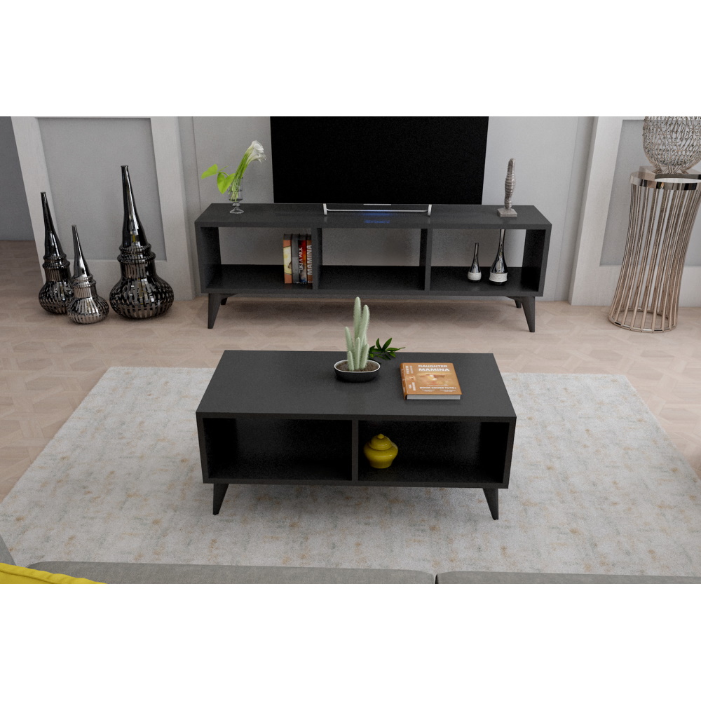 סט מזנון ושולחן לסלון Tudo Design &lrm;סביון שחור