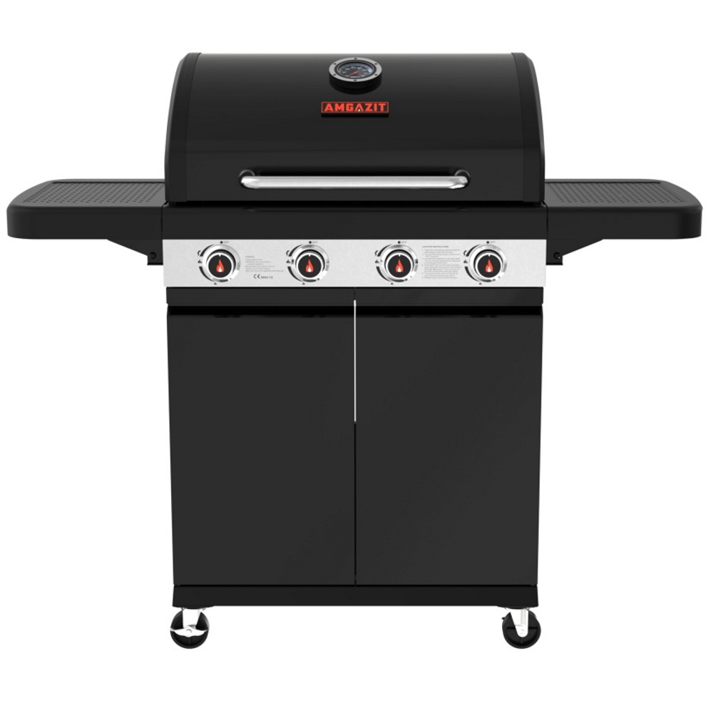 גריל גז 4 מבערים כולל שני מדפי צד מתקפלים Amgazit &lrm;Red Heat 34072