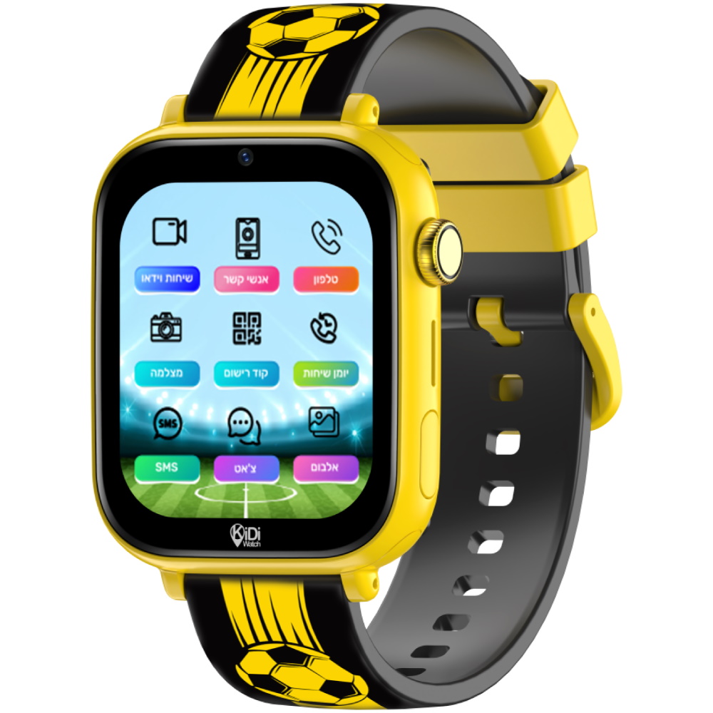 שעון חכם לילדים כולל סים מובנה Kidiwatch &lrm;כדורגל שחור צהוב