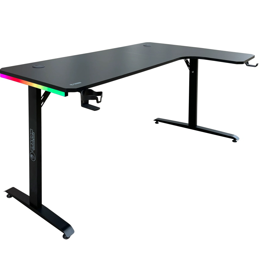 שולחן גיימינג פינתי ימין כולל תאורה Dragon Smart Tech RGB &lrm;TL ימין שחור