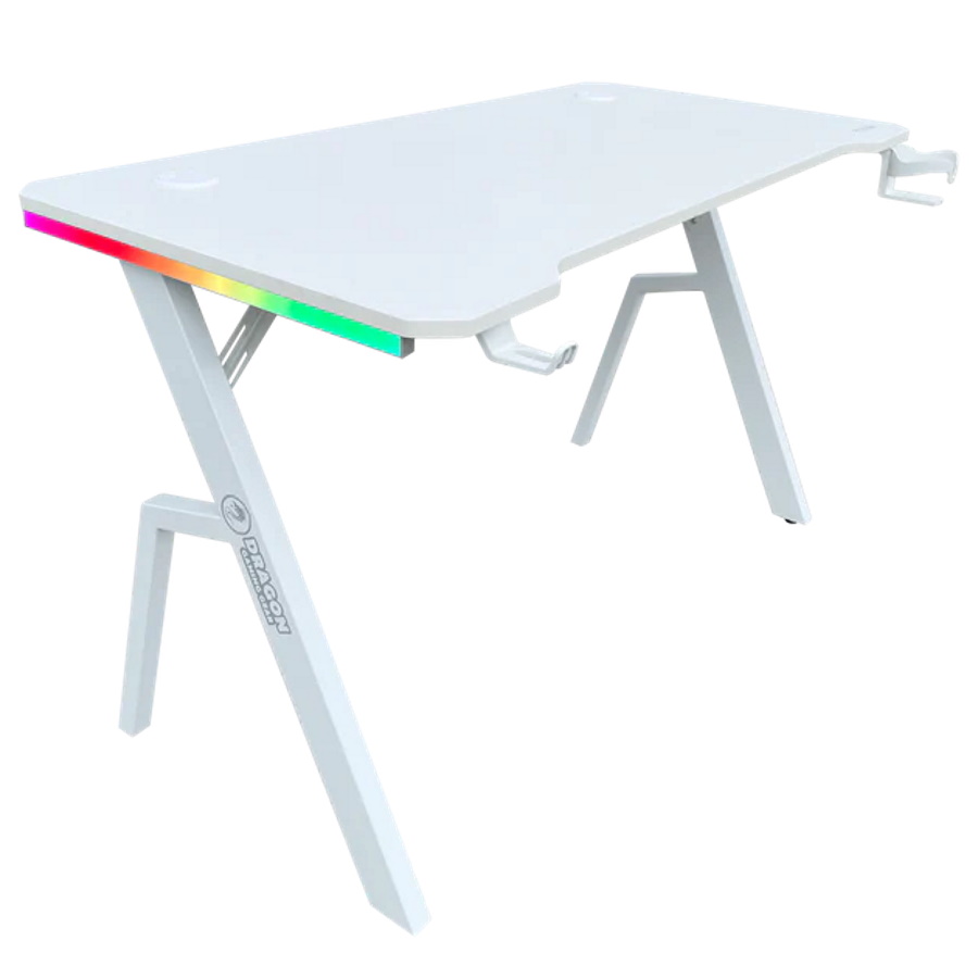 שולחן גיימינג כולל תאורה Dragon Smart Tech RGB &lrm;TR לבן