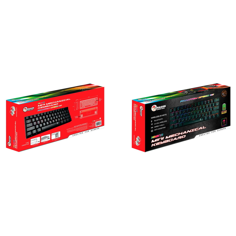 מקלדת מכנית מיני אלחוטית כולל תאורת dragon rgb