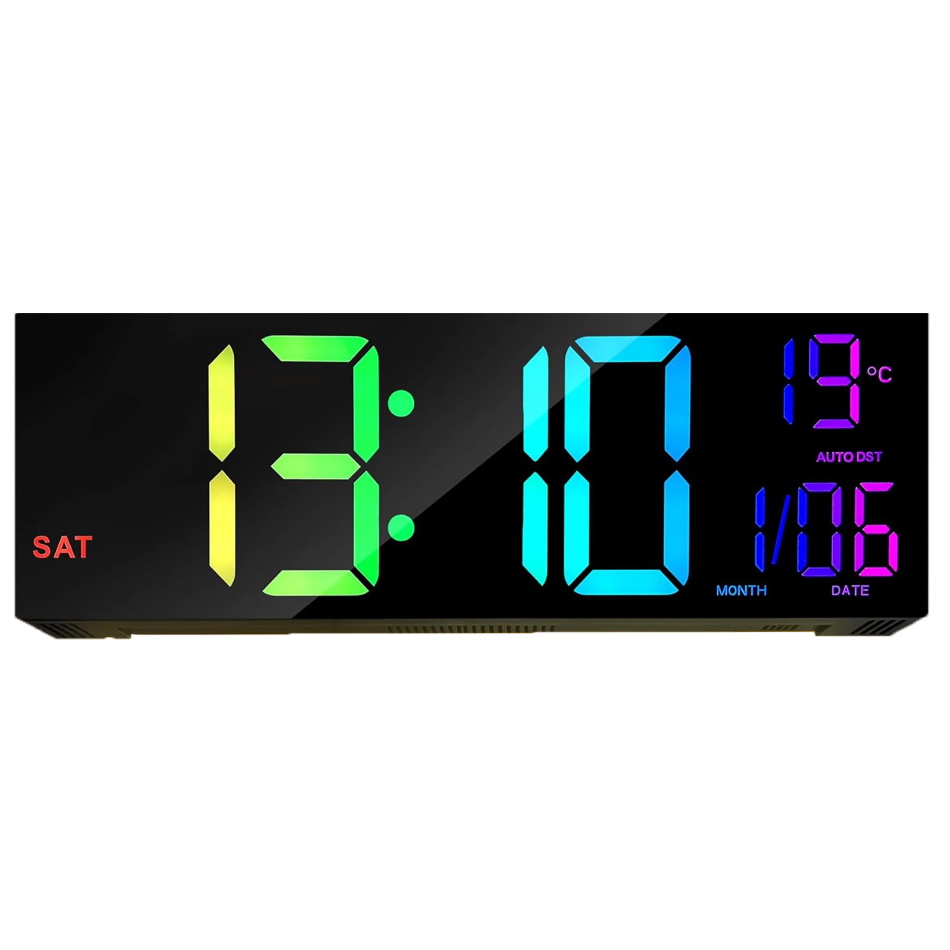 שעון קיר דיגיטלי כולל תאורת RGB ושלט Dragon &lrm;GPDRA-DCRGB שחור