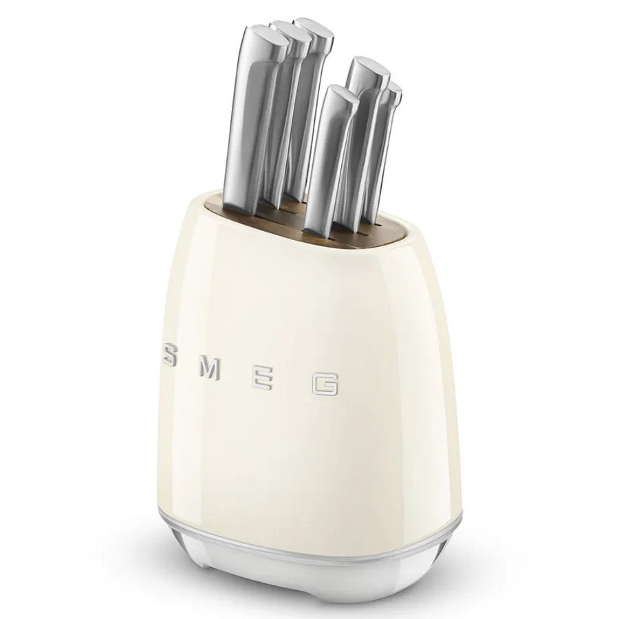 סט 6 סכינים שונים ומעמד מעוצב Smeg &lrm;KBSF02CR קרם