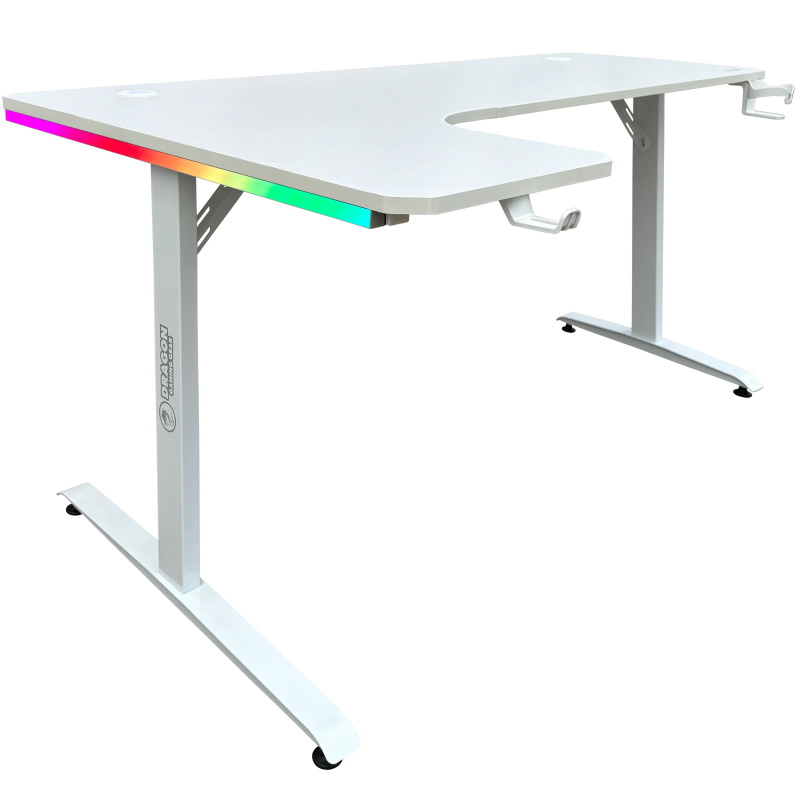 שולחן גיימינג פינתי שמאל כולל תאורה Dragon Smart Tech RGB &lrm;TL לבן