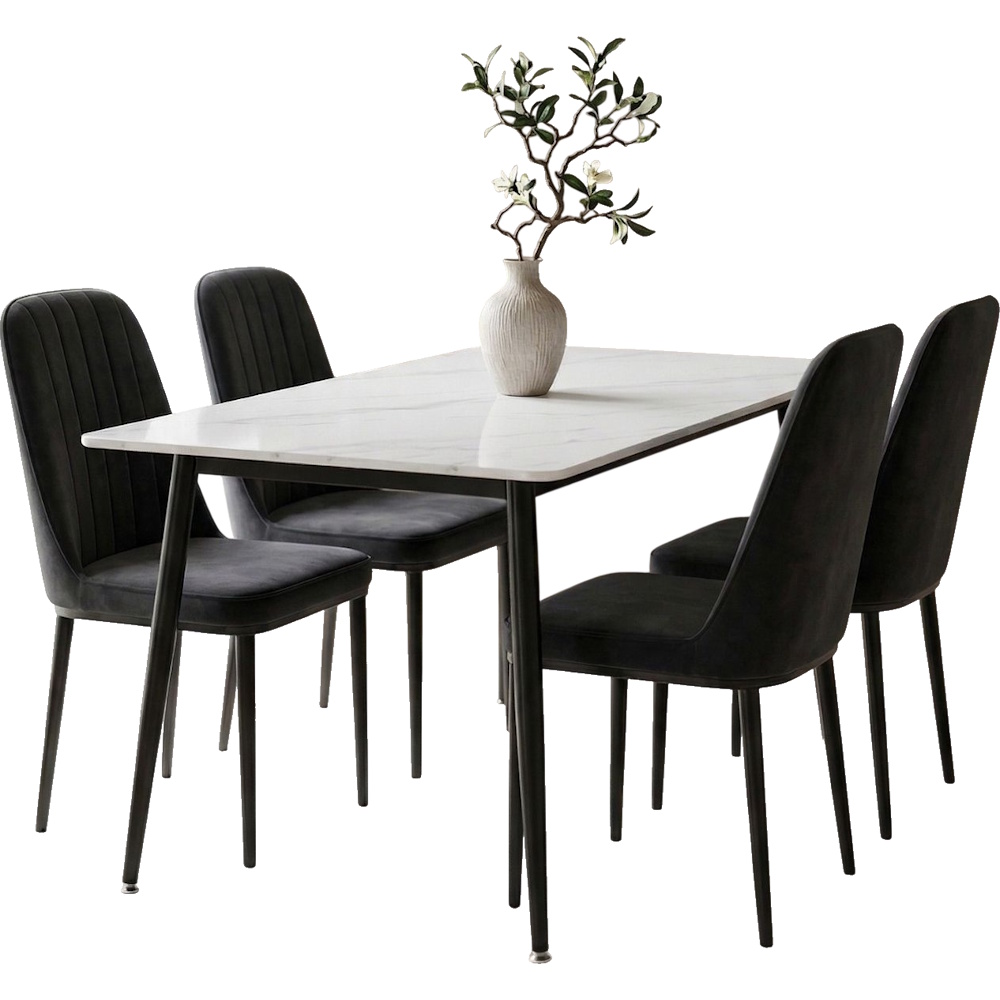 פינת אוכל מעוצבת כולל שולחן קרמיקה ו-4 כסאות Tudo Design &lrm;אוסלו-מונקו - כסאות שחור