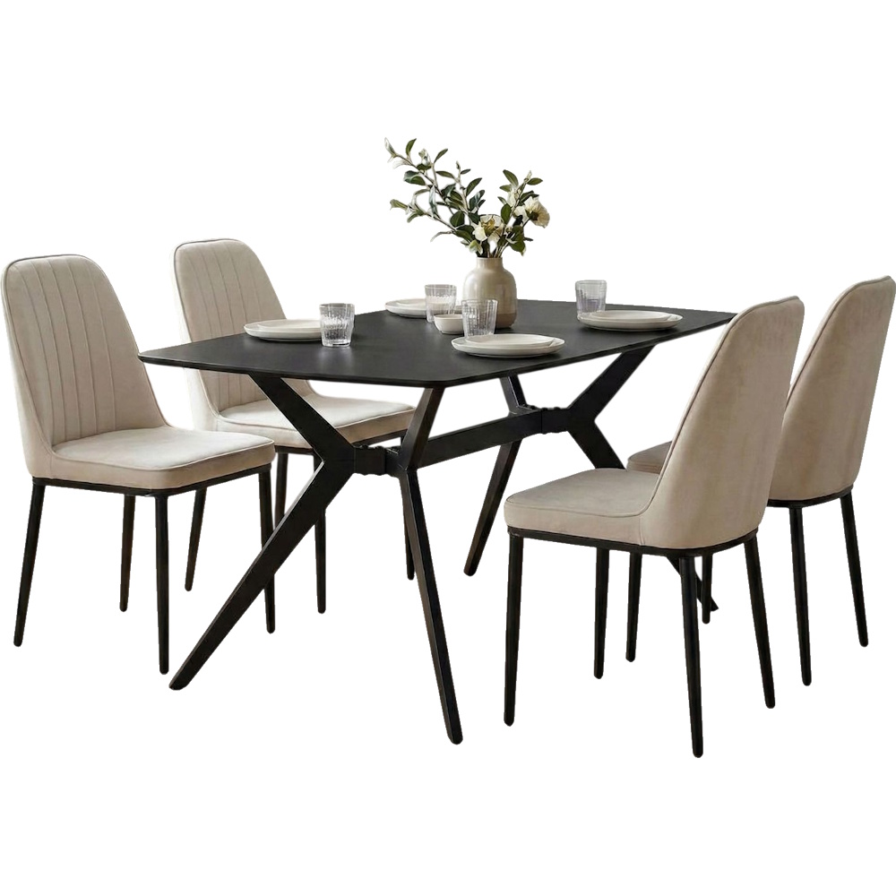 פינת אוכל מעוצבת כולל שולחן קרמיקה ו-4 כסאות Tudo Design &lrm;טוסקנה-מונקו - 4 כסאות שמנת