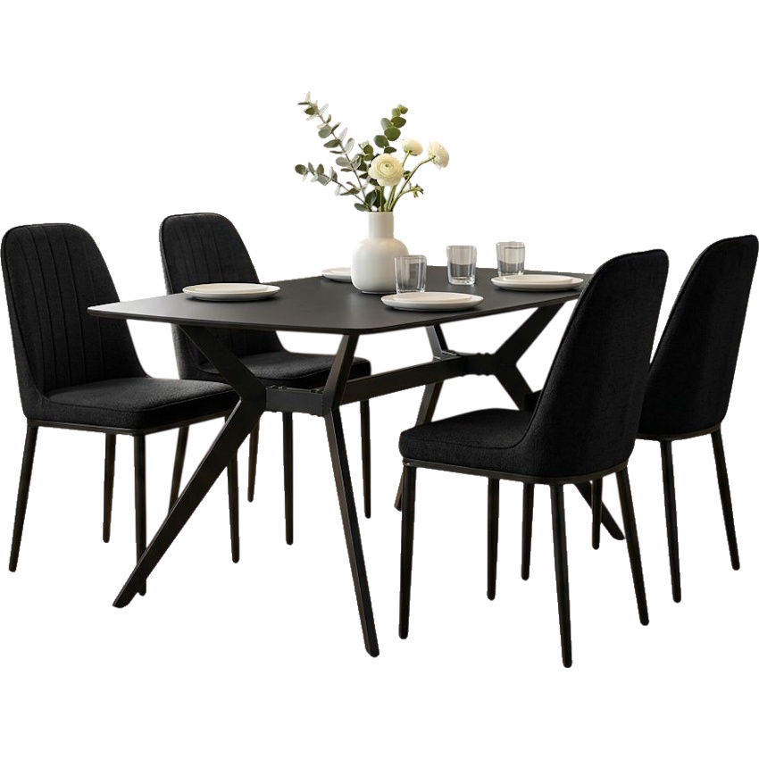 פינת אוכל מעוצבת כולל שולחן קרמיקה ו-4 כסאות Tudo Design &lrm;טוסקנה-מונקו - 4 כסאות שחור